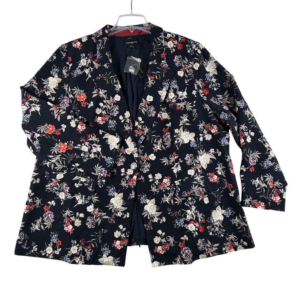 Lane Bryant Blazer Womens 28P Navy Floral Print Lined Two Button Jacket